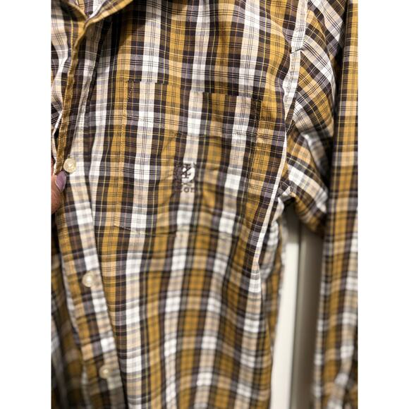 IZOD Brown Yellow Plaid Button Down Long Sleeve Casual Shirt Men’s XL Regular - Picture 3 of 9